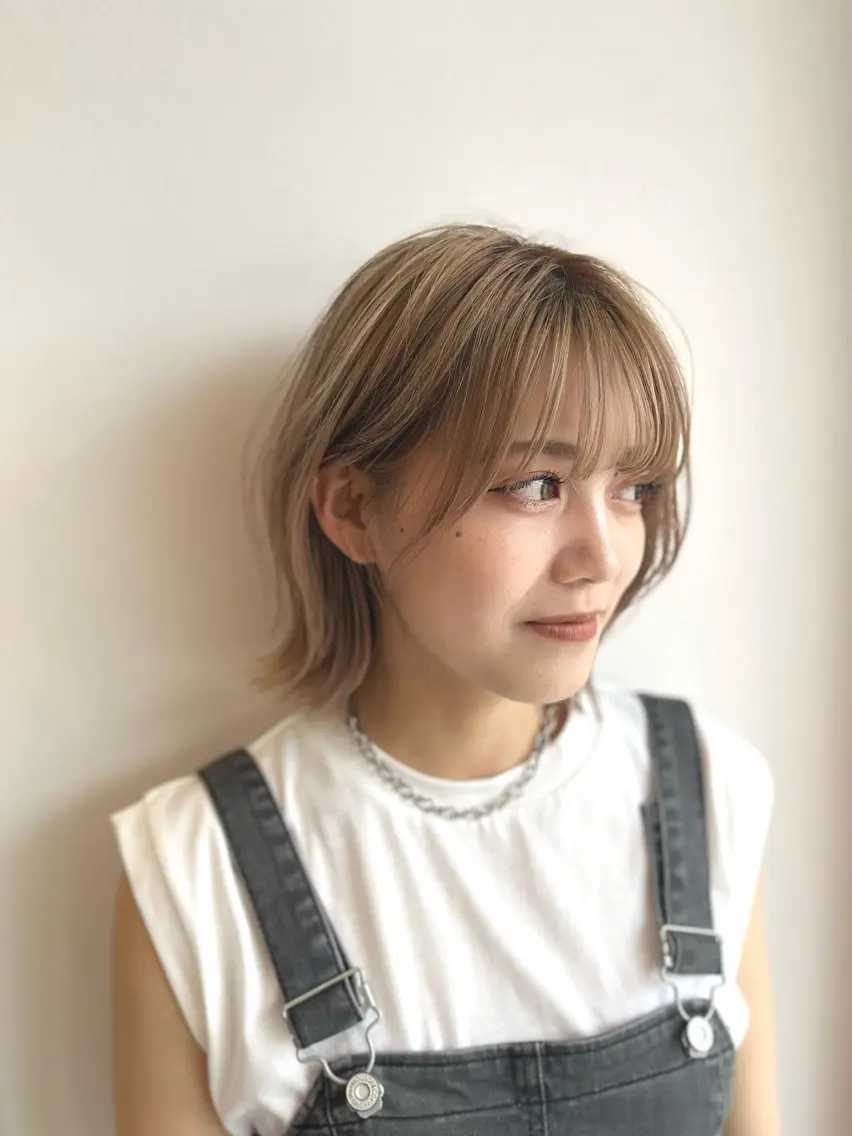 ミディアム カラー 切りっぱなしボブ ブリーチ ケアブリーチ 透明感カラー ハイトーンカラー レイヤー/ブリーチ/ 渋谷/ルル🌿のヘアスタイル