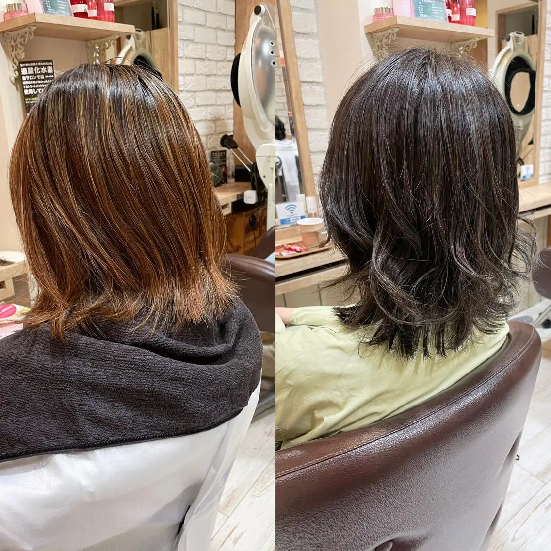 ミディアム カラー ブリーチ ダークグレー ブリーチなしカラー 清水 有実子のヘアスタイル