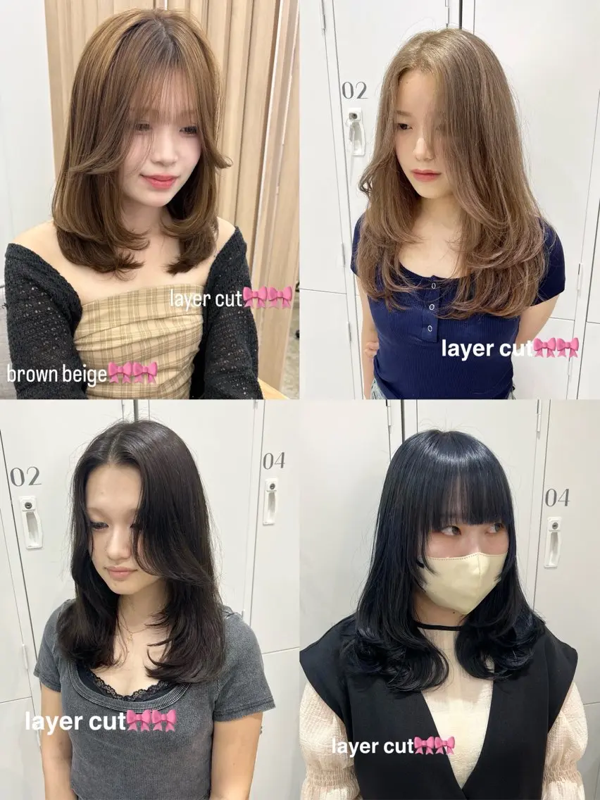 ミディアム ミディアムレイヤー ハッシュカット レイヤーカット カット アオリ/韓国風 ハイトーン/レイヤーのヘアスタイル