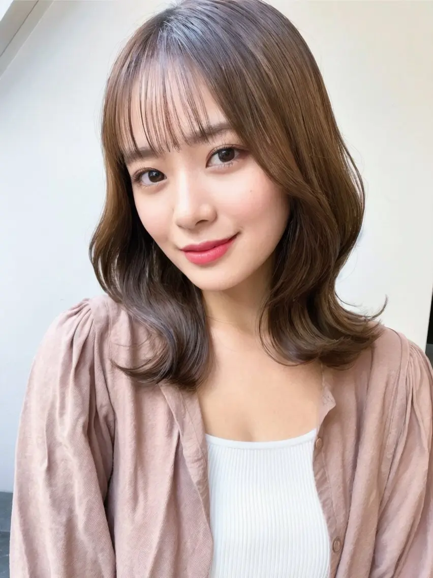 ミディアム カット 最小ダメージ縮毛矯正 /暖色カラー/Rieのヘアスタイル