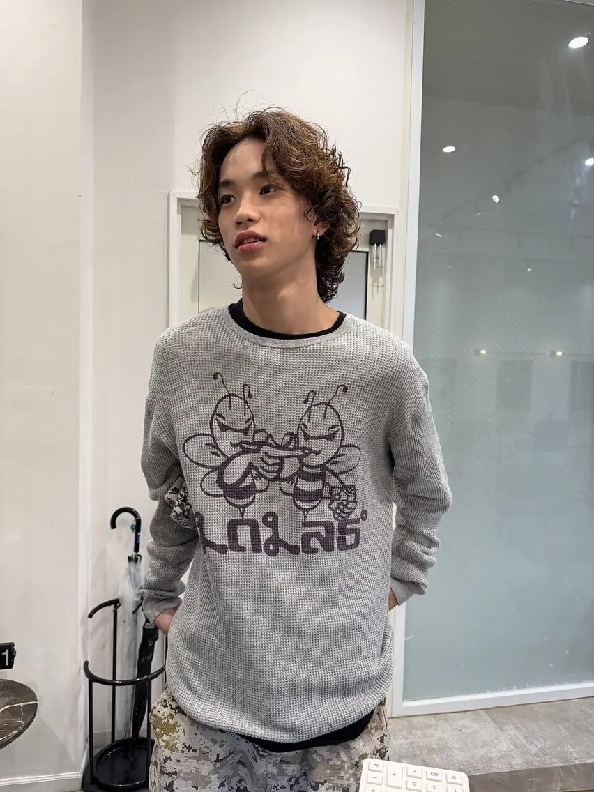 ミディアム パーマ メンズ カット パーマ keshiki 大名のヘアスタイル