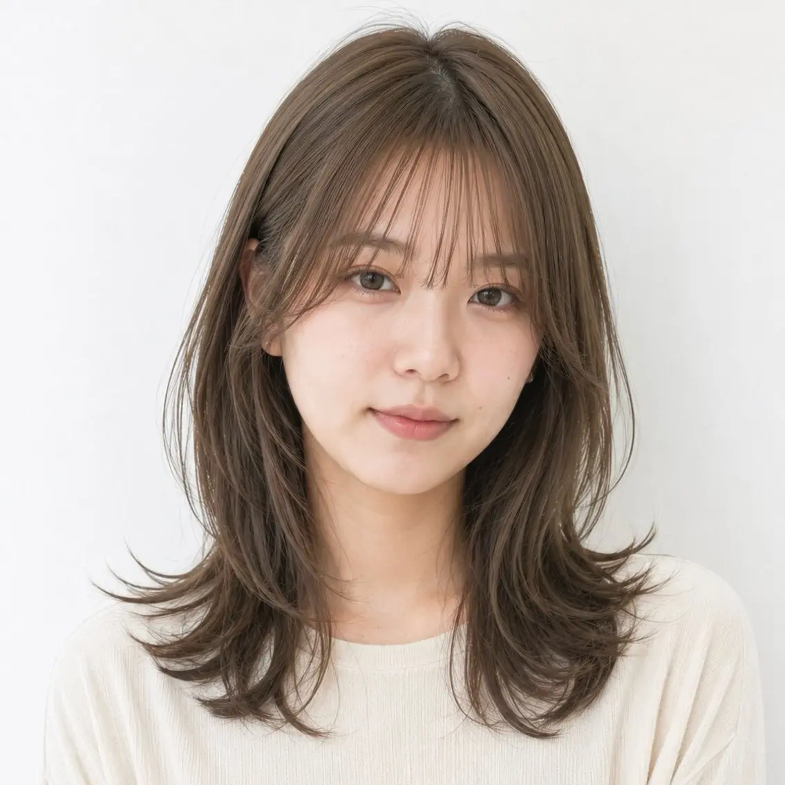 ミディアム カット ヘアカラー トリートメント レイヤーカット/ 韓国ヘア/野崎かよのヘアスタイル