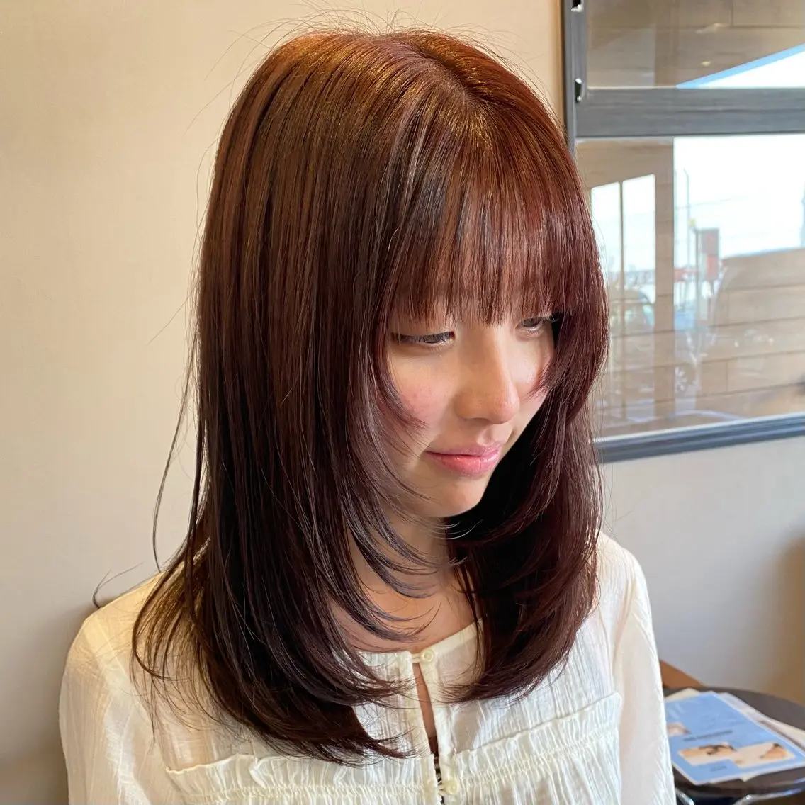 ロング カラー ブラウンカラー レッドカラー レッドブラウン レイヤーカット 縮毛矯正/ヘッドスパ 牧野のヘアスタイル