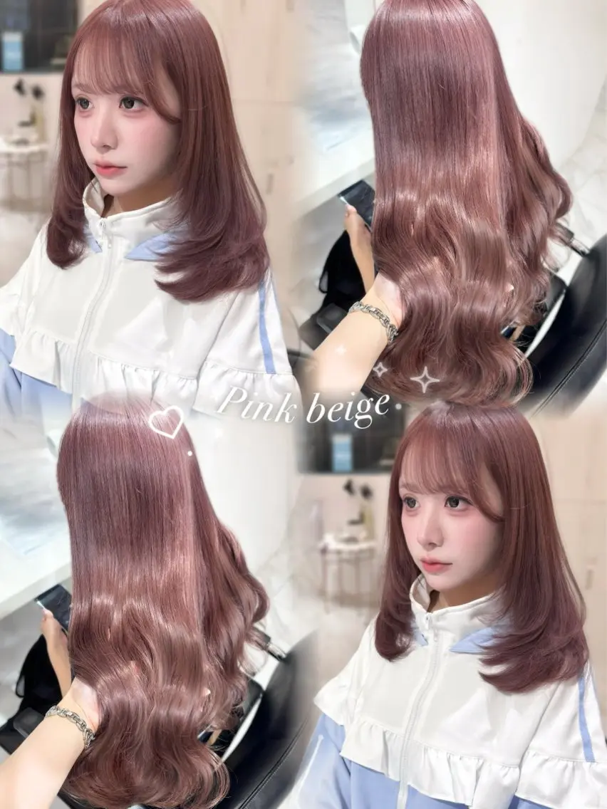 セミロング カラー ベージュカラー ブリーチ ピンクカラー ピンクベージュ 顔周りカット カット ヘアカラー トリートメント 盛れる顔まわり🤍 渋谷/Risa🎀のヘアスタイル
