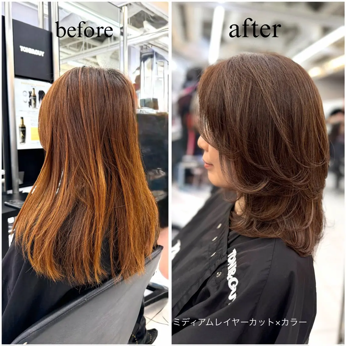 ミディアム カラー ミディアムレイヤー 透明感カラー レイヤーカット 海外ヘア / Juanのヘアスタイル
