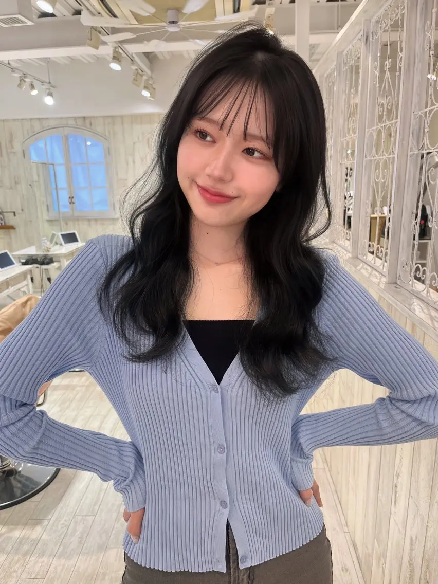 セミロング カラー 顔まわりレイヤー レイヤーカット 【韓国ヘア×透明感 カラー】笹谷 莉未のヘアスタイル