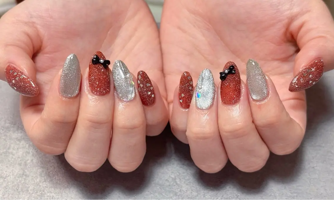 ネイル アートネイル ハート マグネットネイル リボン バレンタイン ハンドネイル ハンドケア ゆ か_Nails💫のネイルデザイン