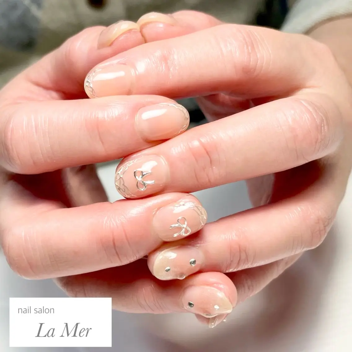 ネイル チークネイル フレンチネイル ガーリー マグネットネイル マグネットフレンチ ハンドネイル nailsalon La Merのネイルデザイン