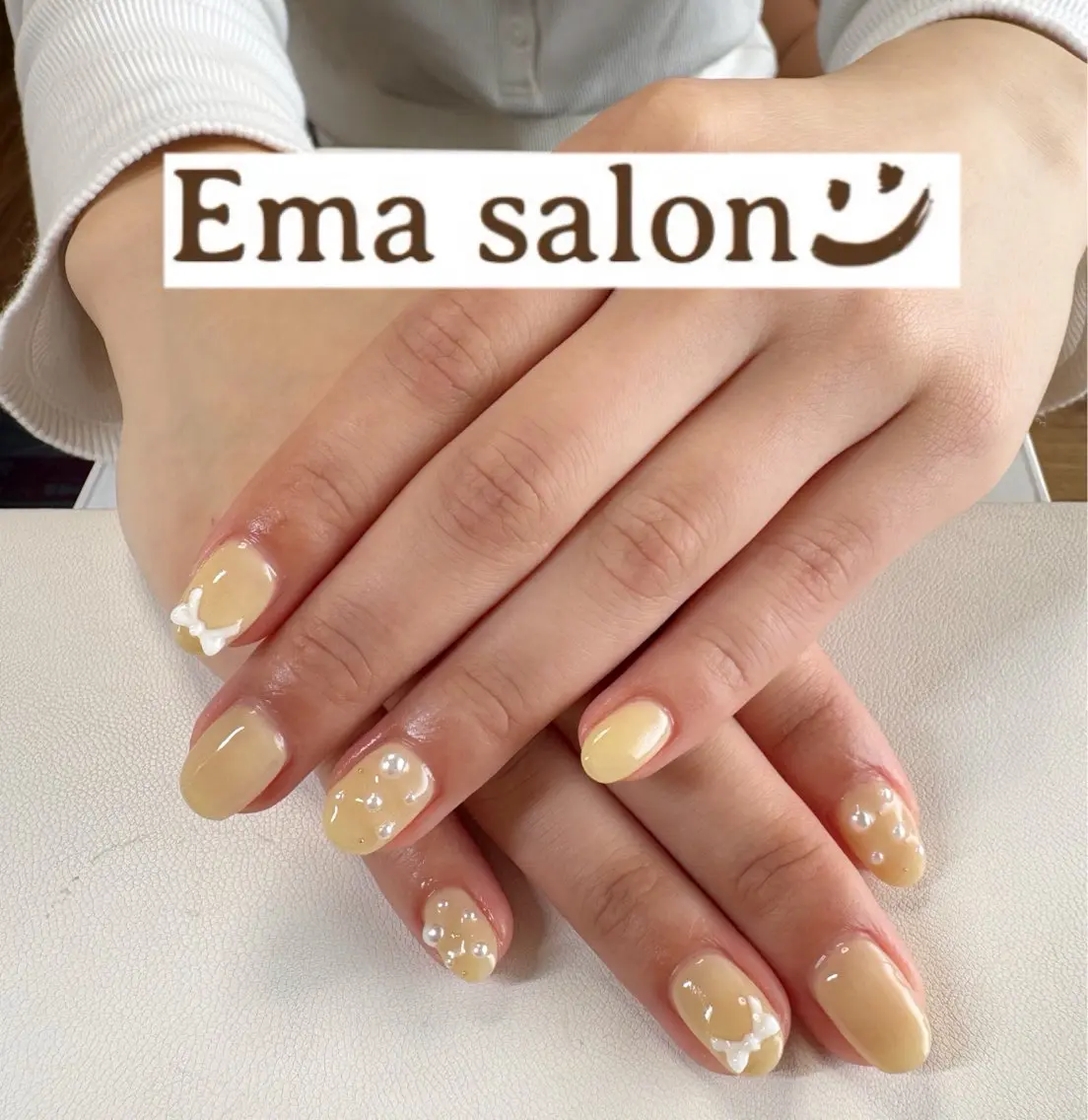 ネイル 持ち込み リボン ハンドネイル Ema salon hiromiのネイルデザイン
