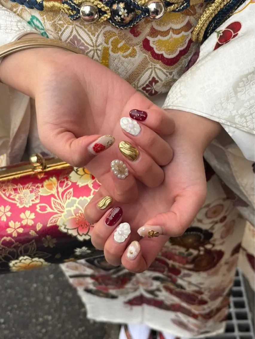 ネイル 成人式 長さ出し 持ち込み vante_aimi .パラジェル取扱店のネイルデザイン