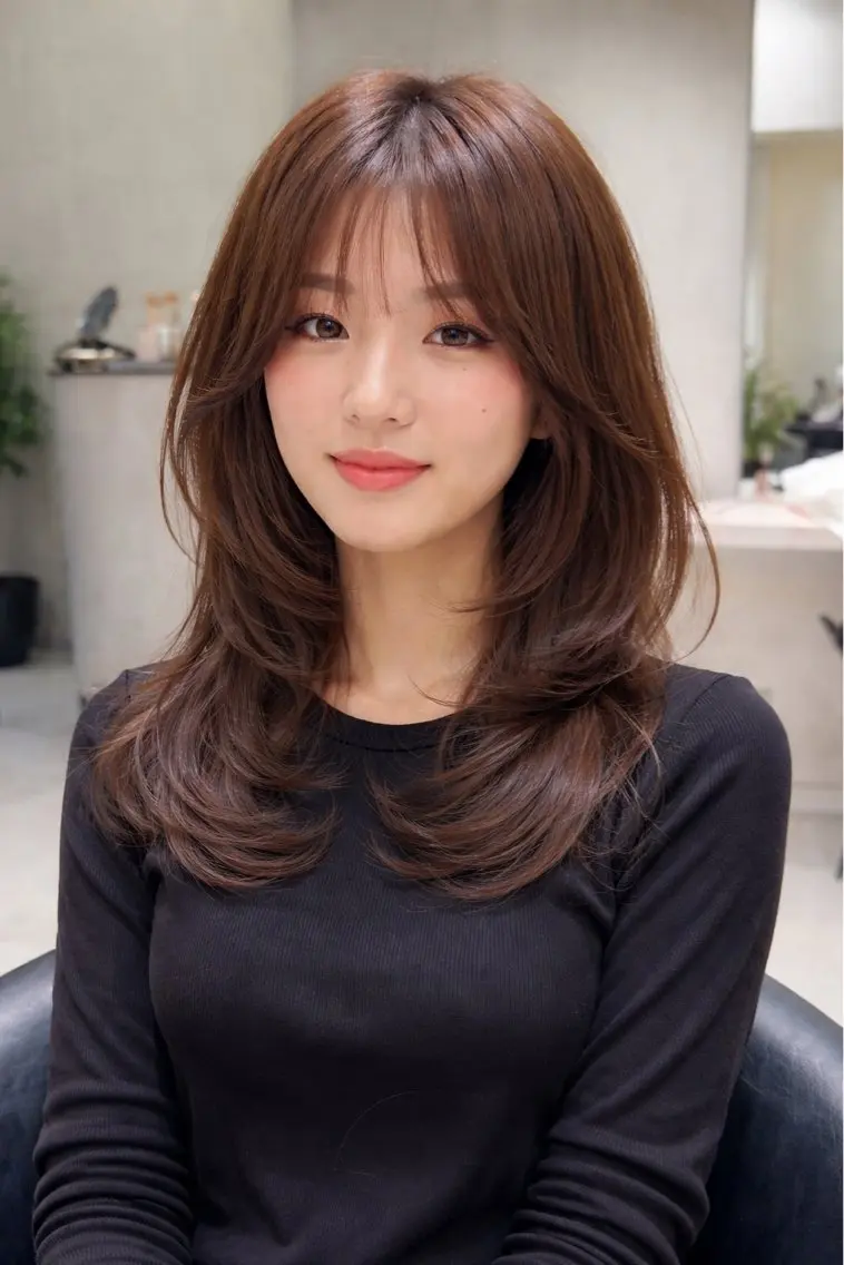 セミロング レイヤーカット レイヤー縮毛矯正 カラー/虎白のヘアスタイル