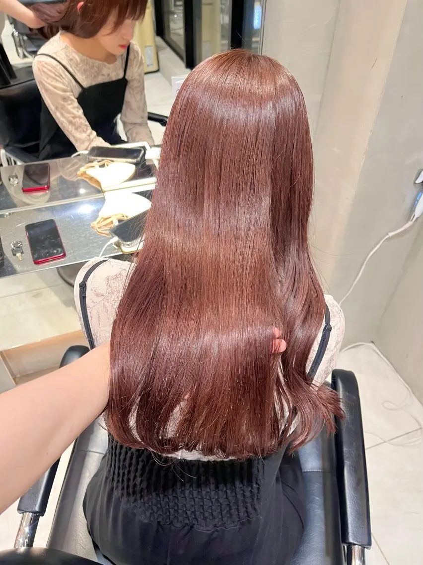 ロング カラー オレンジ ヘアカラー トリートメント ヘッドスパ ヘアセット 🎀艶モテカラー🎀 彩季のヘアスタイル