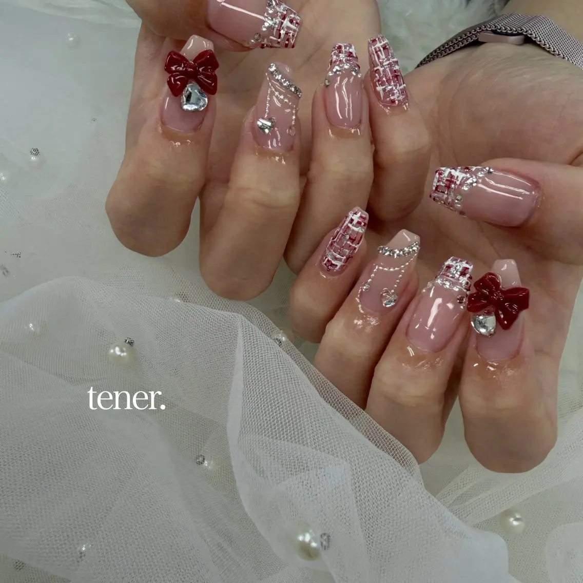ネイル リボン ハンドネイル tener 🧋yume🧋のネイルデザイン