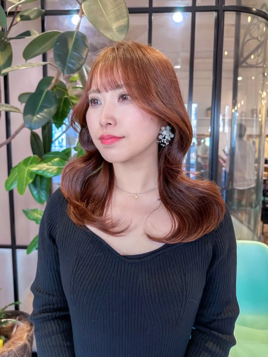 ミディアム カラー カット ヘアカラー トリートメント レイヤー🇰🇷小顔 見せ顔周り💕トモミのヘアスタイル