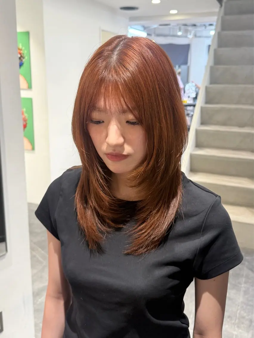 セミロング カラー メンズ ブラウンカラー オレンジ オレンジブラウン ヘアカラー ブリーチ・ハイトーン 🪐✩serenaのヘアスタイル