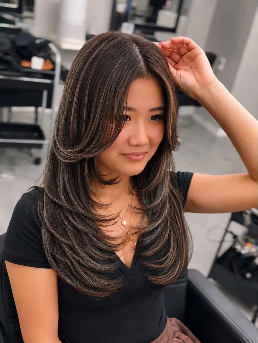 ロング カラー ハイライトカラー エクステ ハイライト レイヤーカット カット エクステ りくや/エクステ /ギャル/レイヤーのヘアスタイル