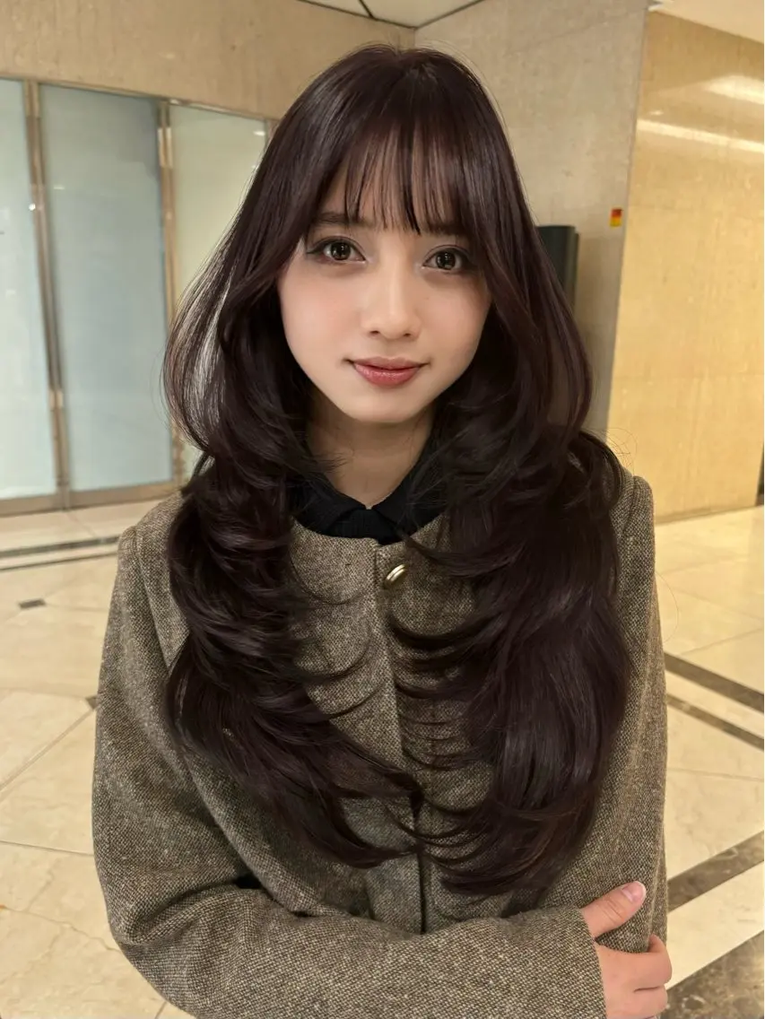 ロング カラー カット ヘアカラー ハイライト、レイヤー カット/西梅田/中西のヘアスタイル