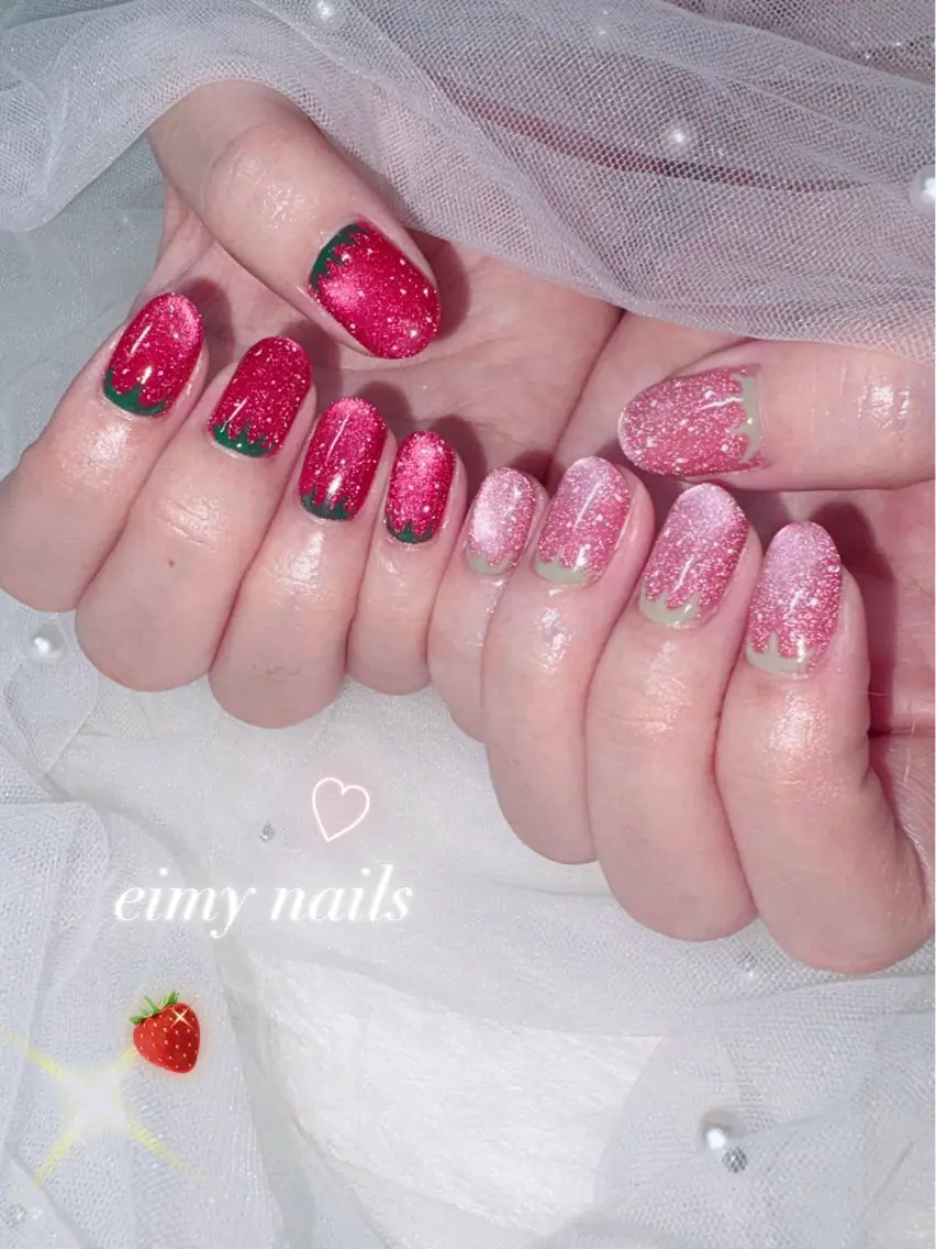 ネイル フラッシュネイル フラッシュマグ マグネットネイル ピンク 赤色 ハンドネイル eimy nails♡のネイルデザイン