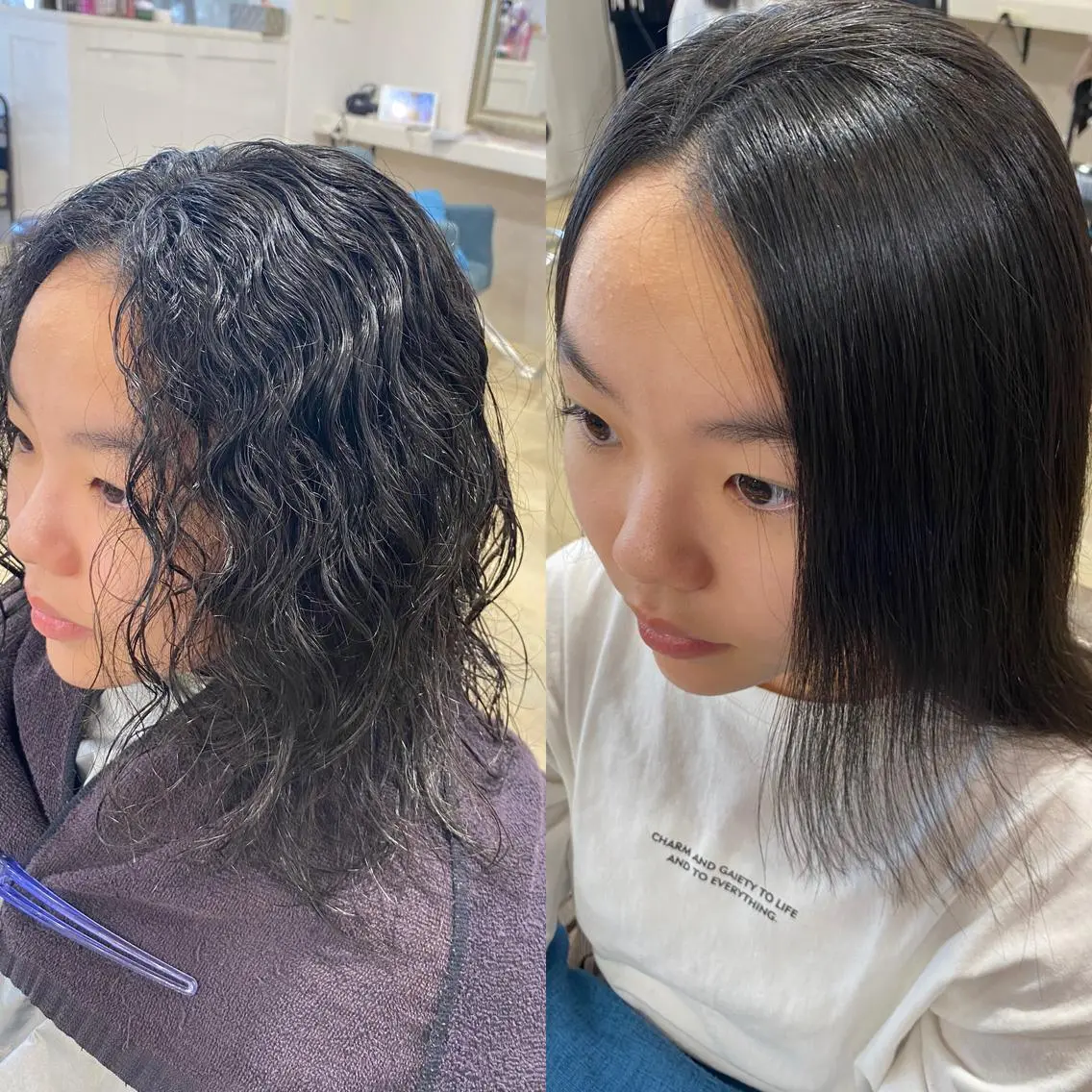 ミディアム パーマ 縮毛矯正 カット 縮毛矯正 饒平名 知也のヘアスタイル