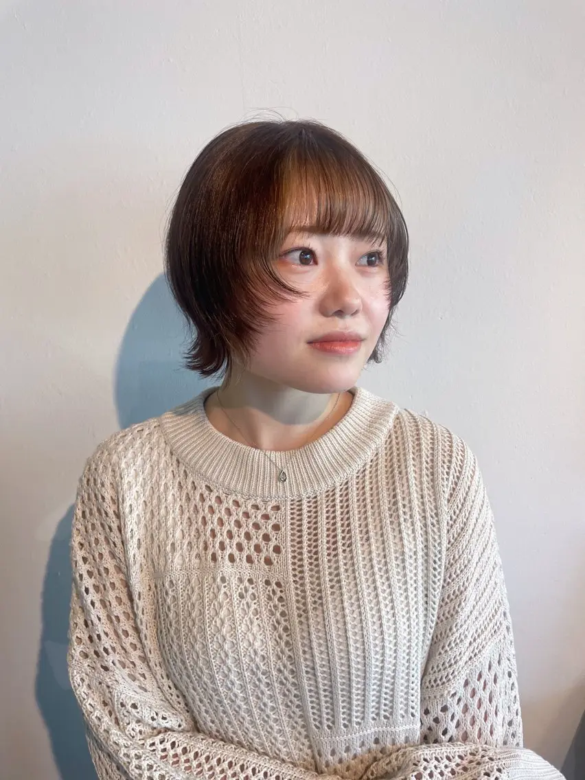 ミディアム カラー ベージュカラー ボブ 顔まわりレイヤー レイヤーカット カット ヘアカラー 安藤 結花のヘアスタイル