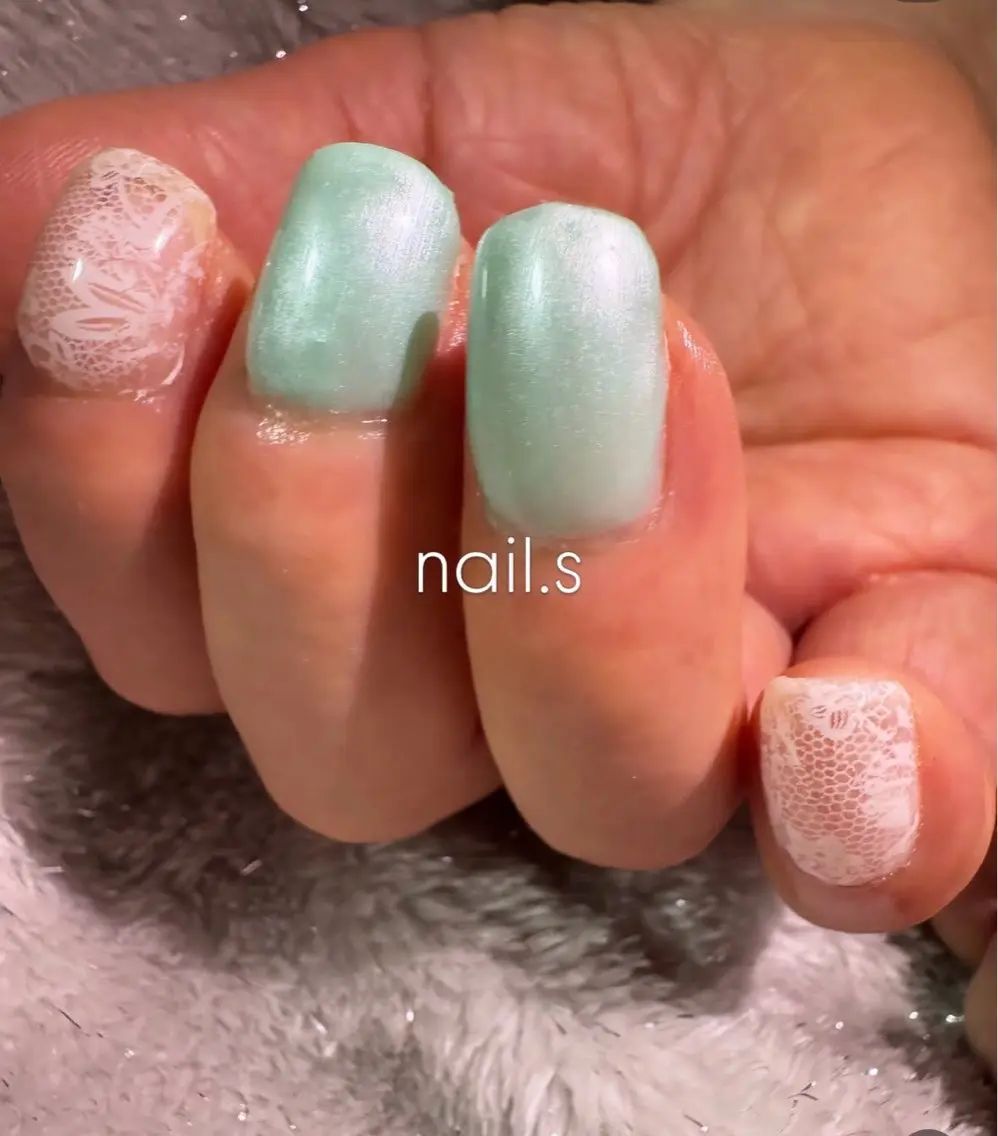 ネイル グリーン レース ハンドネイル nail.s misatoのネイルデザイン