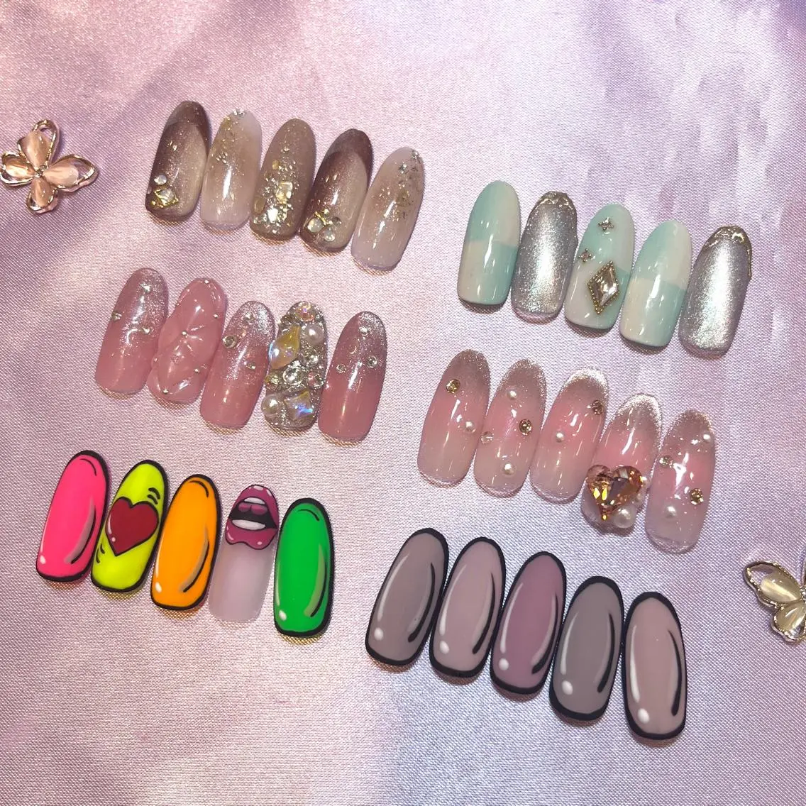 ネイル チークネイル ガーリー ハート キラキラネイル 韓国ネイル Para Sol nail Maoのネイルデザイン