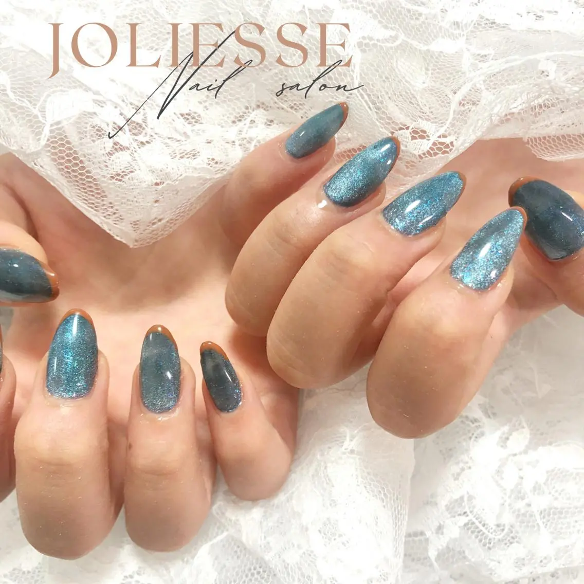 ネイル ブラウン フレンチネイル マグネットネイル ネイビー ハンドネイル JOLIESSE Ayumiのネイルデザイン