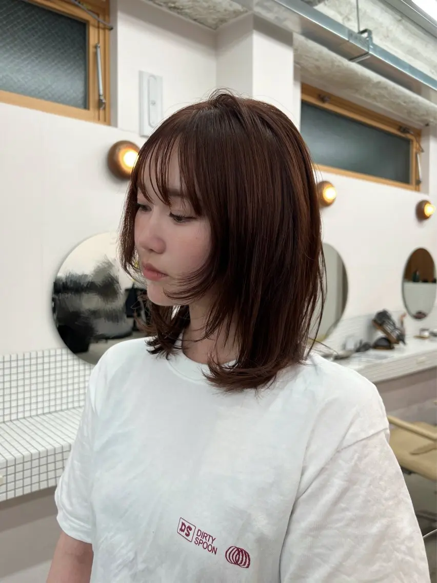 ミディアム カラー ブラウンカラー ピンクカラー ピンクブラウン ヘアカラー トリートメント ヘッドスパ yelm府中🌼 /かのんのヘアスタイル