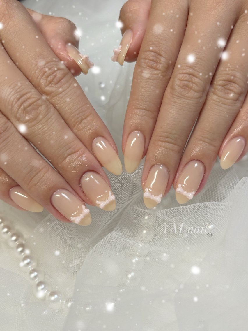 ネイル ワンカラーネイル リボン ハンドネイル YM nailのネイルデザイン