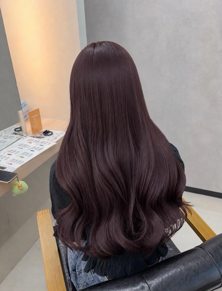 ロング ピンクブラウン ヘアカラー トリートメント ALEAP こはるのヘアスタイル