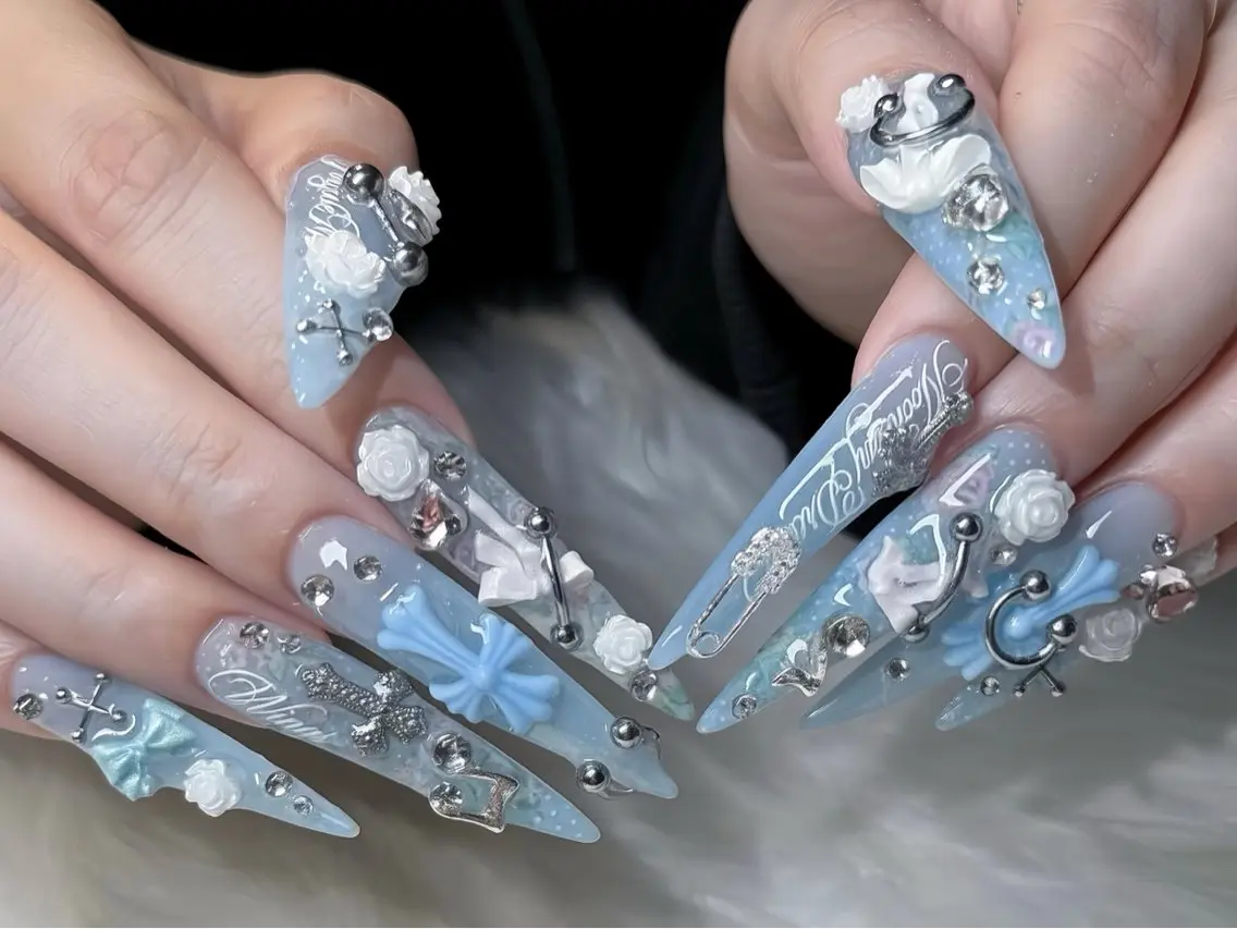ネイル オーロラネイル ブルー フットネイル ジェルネイル 氷ネイル・うるうるネイル ハンドネイル Rin Nail 新大久保店のネイルデザイン