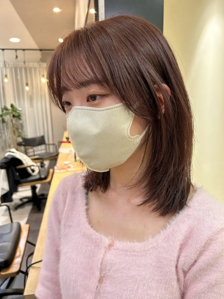 ミディアム カラー ベージュカラー ピンクカラー ピンクベージュ 韓国風ヘア レイヤーカット hubhair レイヤー/透明感のヘアスタイル