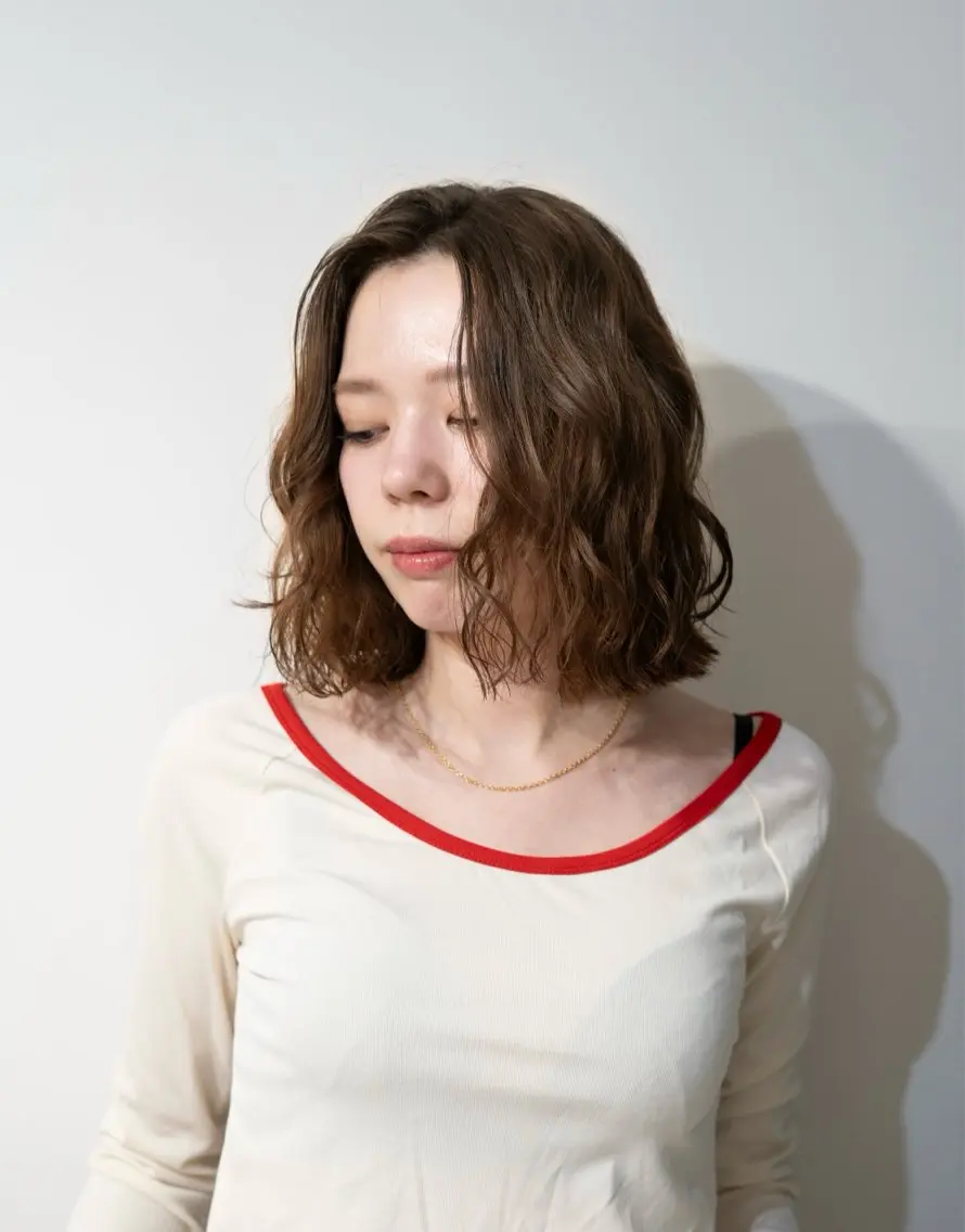 ミディアム 透けヘア/艶ベージュ ヘアセット/nagiのヘアスタイル