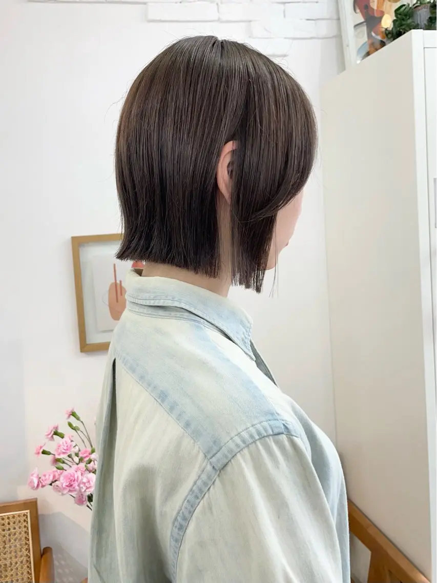 ショート カラー 切りっぱなしボブ ボブ カット ヘアカラー トリートメント ✨髪質改善✨原宿 えのもと　はなのヘアスタイル