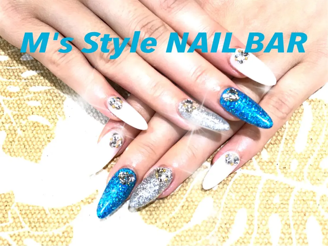 ネイル ブルー 持ち込み ハンドネイル M's Style NAIL BARのネイルデザイン