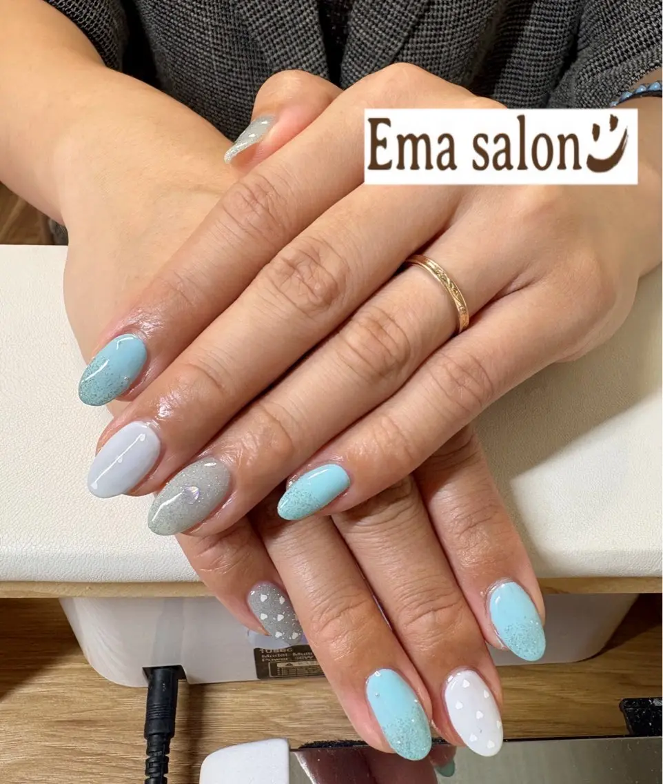 ネイル ブルー ハンドネイル Ema salon hiromiのネイルデザイン