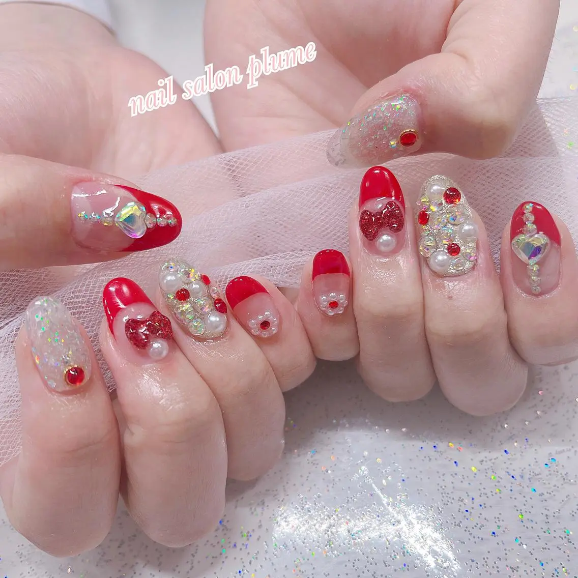 ネイル アートネイル オーロラネイル クリアネイル フレンチネイル ガーリー ハンドネイル plume nail ☆韓国ネイルのネイルデザイン