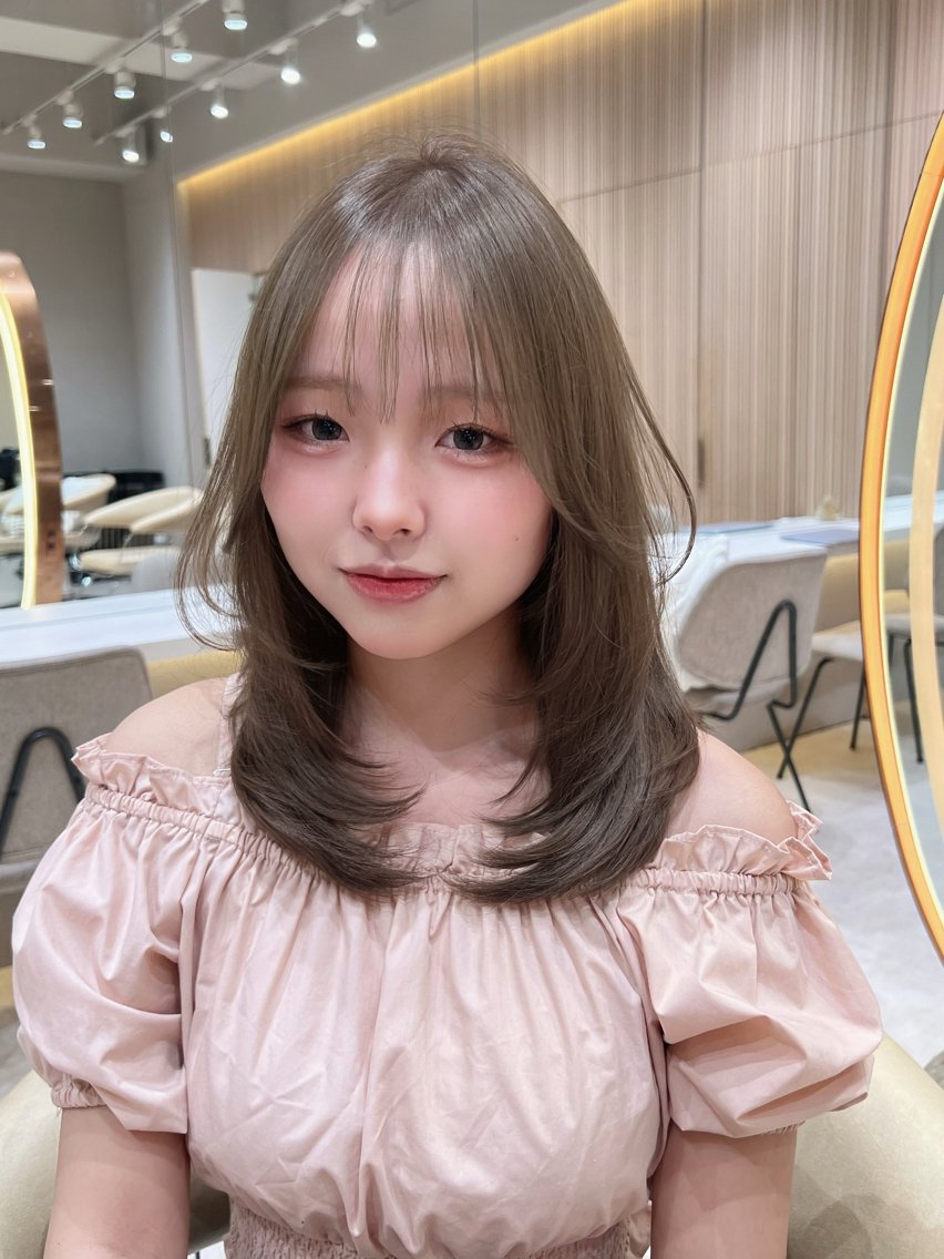 ミディアム カラー カット ヘアカラー トリートメント 興津/レイヤー/韓国 透明感カラー/縮毛のヘアスタイル