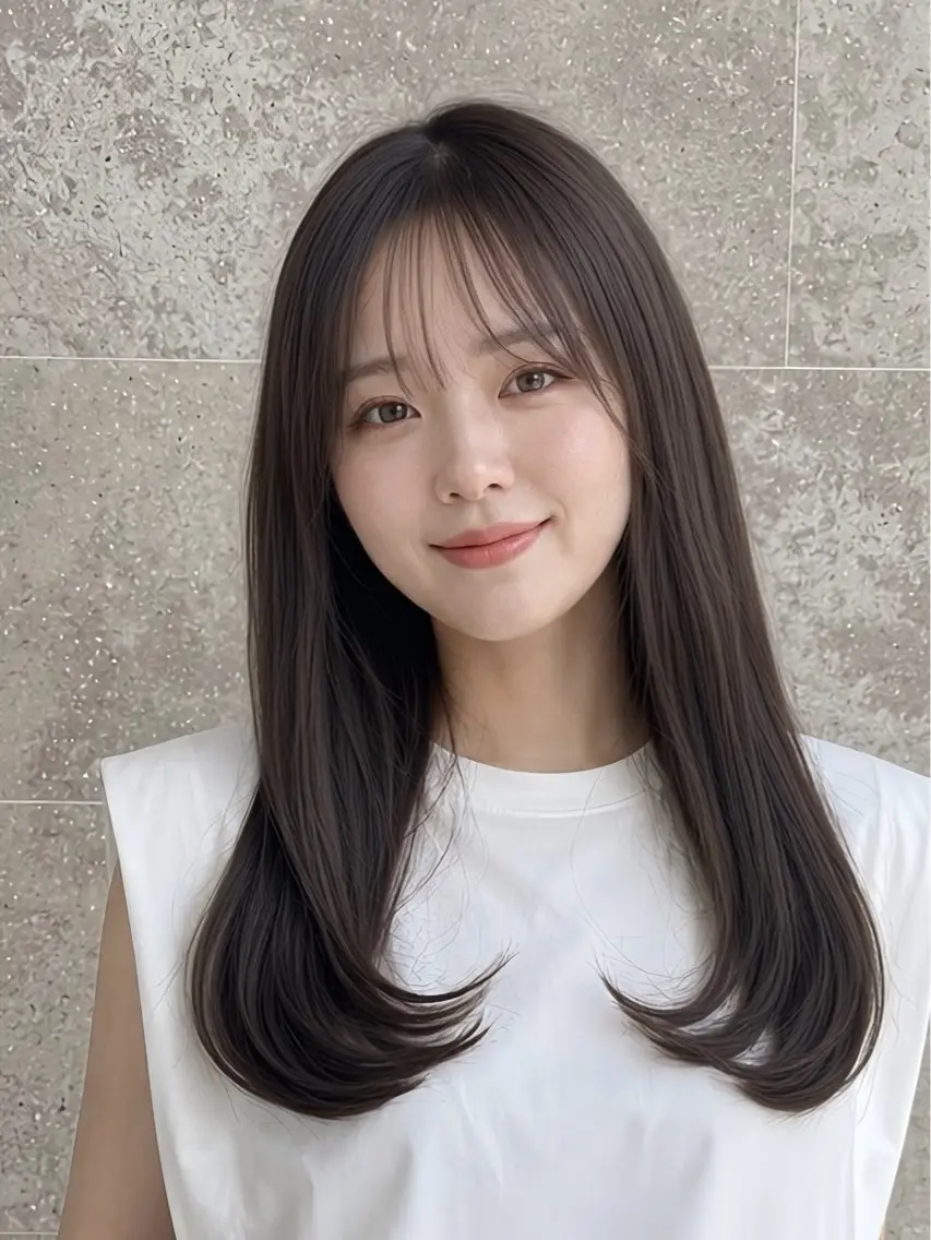 ロング トリートメント カット ヘアカラー 透明感カラー/韓国レ イヤー/宮下知也のヘアスタイル