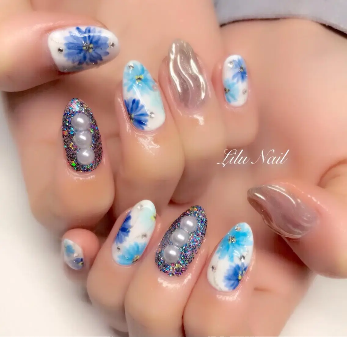 ネイル アートネイル フラワーネイル ミラーネイル モチの良さ◉ フィルインネイル♡のネイルデザイン