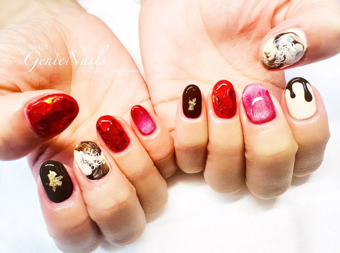 メンズ ネイル アートネイル 長さ出し 氷ネイル・うるうるネイル ロングネイル 持ち込み Genie Nailsのネイルデザイン