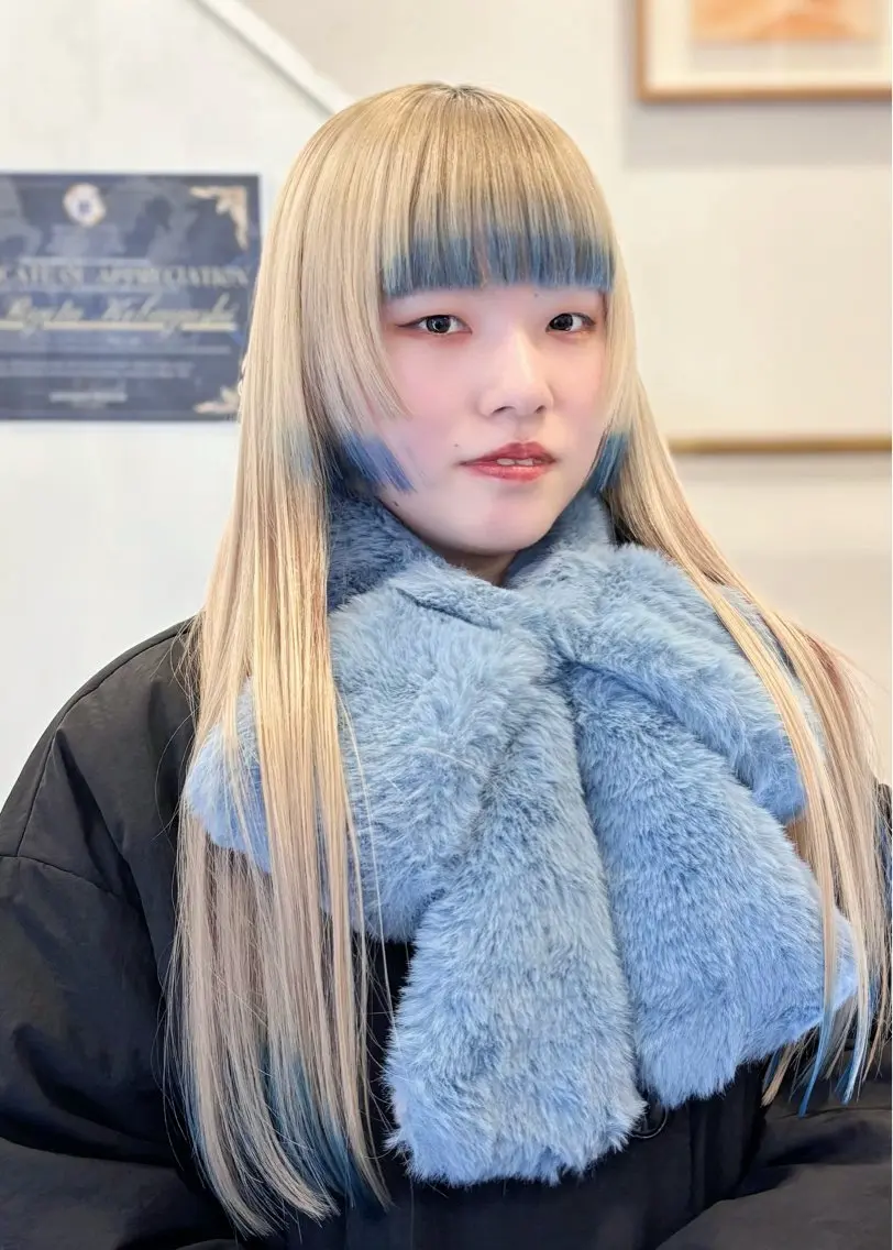 ロング カラー ブリーチ ダブルカラー 姫カット ロング カット ヘアカラー コバヤシ リョウタのヘアスタイル