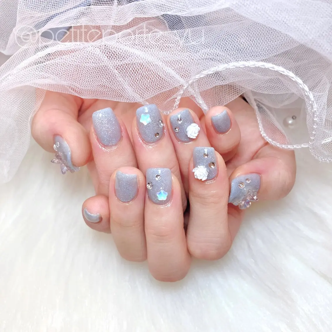ネイル ラメ(グリッター) 水色 ワンカラーネイル ハンドネイル petite porteのネイルデザイン