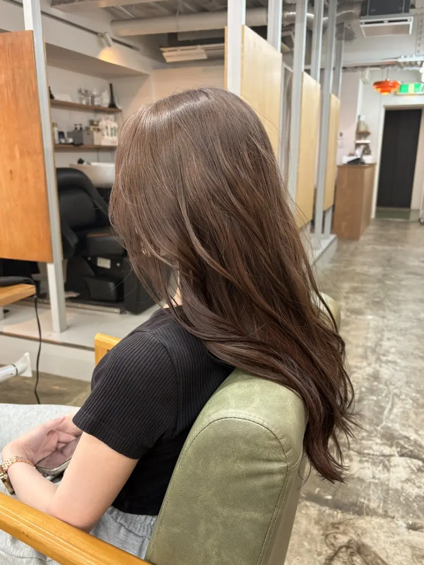 ロング カラー カット ヘアカラー まさとレイヤーカット 透け感カラー/心斎橋のヘアスタイル