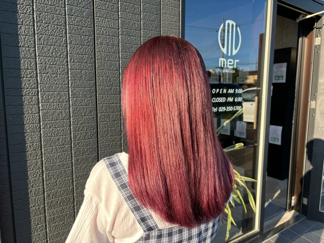セミロング カラー ピンクカラー レッドカラー 🌷艶感カラー🌷 富施 優花のヘアスタイル