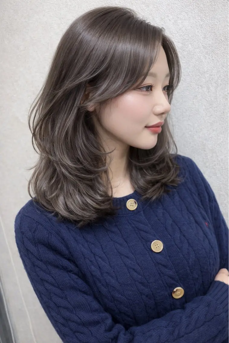 ミディアム カラー ミディアムレイヤー レイヤーカット AiM エイム　韓国レイヤーのヘアスタイル