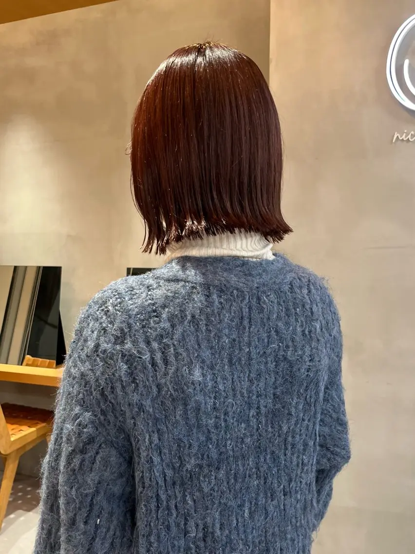 ミディアム カラー ヘアカラー トリートメント 縮毛矯正ボブ&顔まわ レイヤー♡TOMOEのヘアスタイル