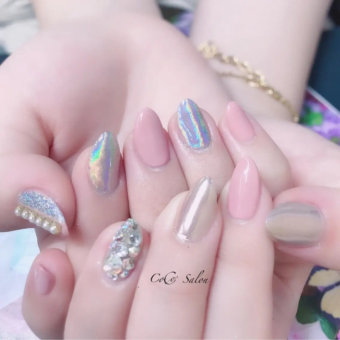ネイル 長さ出し ジェルネイル キラキラネイル ミラーネイル オフィスネイル CoCoSalon ネイル/まつ毛予約のネイルデザイン