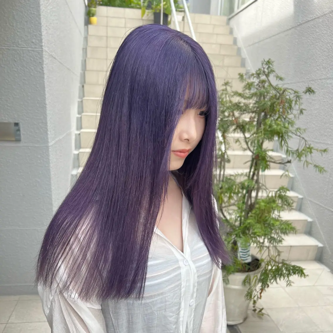 ロング カラー ブルーカラー ブルーラベンダー ラベンダーカラー レイヤーカット/ボブ ウルフ/縮毛矯正🪄のヘアスタイル