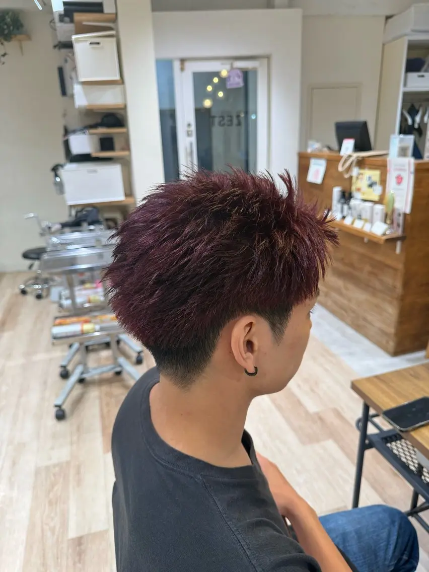 ショート カラー メンズ ヘアカラー シン🦊カット/ 艶カラー／ブリーチのヘアスタイル